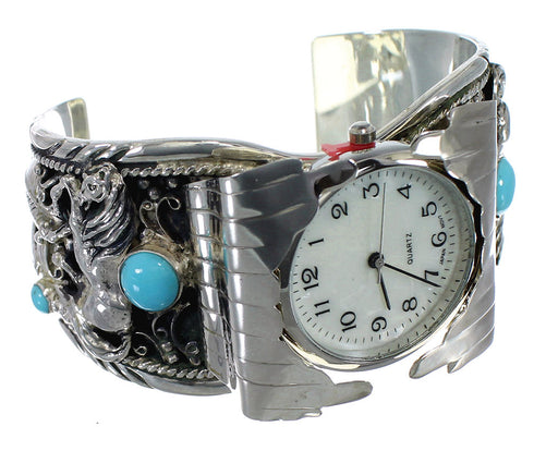 Turquoise Southwest Sterling Silver Horse Cuff Watch CX48664